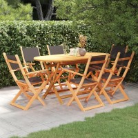 vidaXL 7Piece Patio Dining Set Solid Eucalyptus Wood and Black Textilene with Oil Finish Foldable Design for Easy Storage