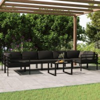 Vidaxl 8-Piece Patio Lounge Set In Anthracite - Aluminum Outdoor Furniture With Modular Design, Comfy Cushions, And Back Pillows