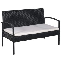 Vidaxl Black Poly Rattan Patio Lounge Set With Cream Cushions- Stylish 5 Piece Outdoor Sofa Set For Garden Or Patio