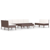 Vidaxl 10 Piece Patio Lounge Set - Weather Resistant Poly Rattan Outdoor Furniture Set With Cushions, Convenient Tea Tables, Modular Configuration, Brown