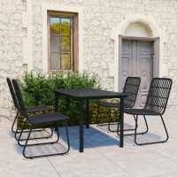 Vidaxl 5-Piece Patio Dining Set: Black Poly Rattan, Powder-Coated Steel And Glass, Lightweight Outdoor Furniture, Weather-Resistant Chair Seats