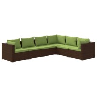Vidaxl 6 Piece Patio Lounge Set - Modular Design, Versatile Usage, Durable Steel Frame, Waterproof Pe Rattan, Comfortable Cushions & Pillows, Brown & Green