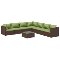 Vidaxl 8-Piece Outdoor Patio Lounge Set - Brown Poly Rattan, Powder-Coated Steel Structure, Comfortable Fabric Cushions, Waterproof, Versatile Modular Design