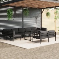 Vidaxl 10-Piece Modular Patio Lounge Set, Aluminum Outdoor Furniture With Cushions, Stylish Modern Design, Anthracite
