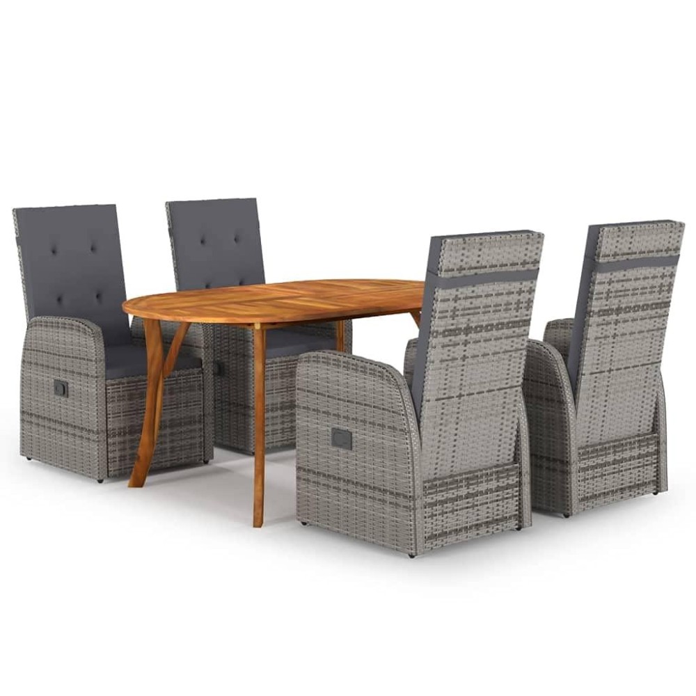Vidaxl Modern And Stylish 5 Piece Patio Dining Set In Gray - Solid Acacia Wood Table And Pe Rattan Chairs With Comfortable Cushions