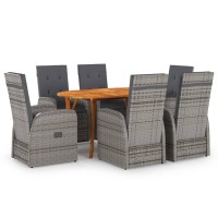Vidaxl Modern Patio Dining Set In Gray - 7 Piece Outdoor Furniture With Solid Acacia Wood Table And Pe Rattan Chairs With Thick Cushions - Easy To Assemble