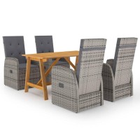 Vidaxl Outdoor 5-Piece Patio Dining Set In Grey With Reclining Chairs And Removable Cushion Covers- Made Of Solid Acacia Wood And Pe Rattan