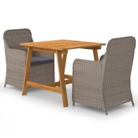 Vidaxl 3 Piece Outdoor Dining Set - Easy Assembly Patio Furniture With Solid Acacia Wood Table And Weather-Resistant Pe Rattan Chairs - Brown