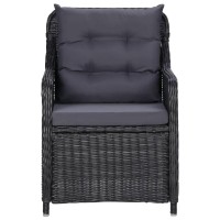 Vidaxl 5-Piece Patio Dining Set | Acacia Wood Table | Black Pe Rattan Chairs | Dark Gray Cushions | Weather-Resistant | Comfortable & Easy Maintenance