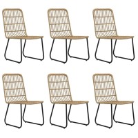 Vidaxl 7-Piece Modern Patio Dining Set With Poly Rattan Chairs And Glass Tabletop - Oak And Black
