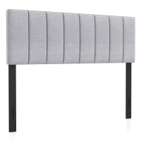 Komfott Linen Upholstered Headboard For Full & Queen Size Bed, Vertical Channel Tufted Rectangular Headboard With Solid Wood Legs & Adjustable Width, Padded Bed Backboard, Easy Assembly (Gray)