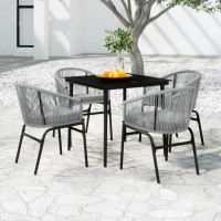 Vidaxl Outdoor Patio Dining Set - 5-Piece Square Table And Chair Set With Cushions - Gray Pvc Rattan And Black Powder-Coated Steel Construction