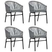 Vidaxl Outdoor Patio Dining Set - 5-Piece Square Table And Chair Set With Cushions - Gray Pvc Rattan And Black Powder-Coated Steel Construction