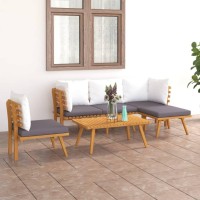 Vidaxl 6-Piece Patio Lounge Set With Cushions - Stunning Outdoor Furniture Set In Solid Acacia Wood - Modular, Configurable Design For Personalized Set-Up - Rustic Charm For Patio, Terrace, Or Garden