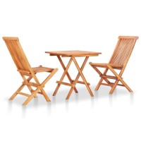 Vidaxl Solid Teak Wood 3-Piece Bistro Set With Taupe Cushions, Folding Garden Patio Furniture Set - Table & Chairs With Polyester Seat Cushions