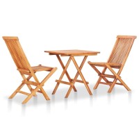 Vidaxl Folding Bistro Set With Cream Cushions - 3 Piece Garden/Patio Furniture Set In Solid Teak Wood - Suitable For Indoor/Outdoor Use - Easy Assembly & Space-Efficient