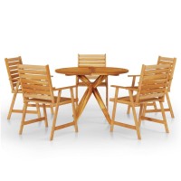 vidaXL 6 Piece Outdoor Dining Set Solid Acacia Wood with Oil Finish Round Table and Five Chairs with Rustic Slatted Design