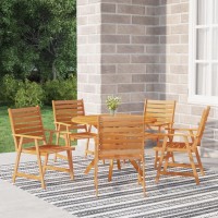 vidaXL 6 Piece Outdoor Dining Set Solid Acacia Wood with Oil Finish Round Table and Five Chairs with Rustic Slatted Design