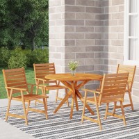vidaXL Garden Patio Dining Set 5 Piece Outdoor Furniture Set with Solid Acacia Wood Table and Chairs Round Tabletop Design
