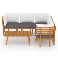 Vidaxl 6-Piece Patio Lounge Set With Cushions - Solid Acacia Wood Outdoor Seating, Slatted Design Garden Furniture Set, Includes Table & Sofas With Dark Gray And White Cushions.