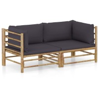 Vidaxl 2-Piece Scandinavian Style Patio Lounge Set - Bamboo Construction With Removable And Washable Dark Gray Cushions - Easy Assembly And Lightweight For Easy Movement