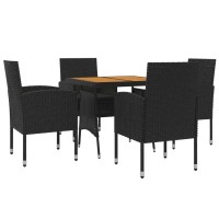 Vidaxl 5 Piece Outdoor Dining Set - Durable Steel Frame With Solid Acacia Wood Tabletop - Ergonomic Chairs With Cushions Included - Waterproof Pe Rattan - Perfect For Patio Or Garden