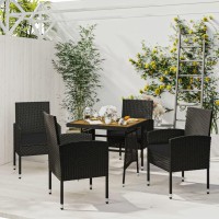 Vidaxl 5 Piece Outdoor Dining Set - Durable Steel Frame With Solid Acacia Wood Tabletop - Ergonomic Chairs With Cushions Included - Waterproof Pe Rattan - Perfect For Patio Or Garden