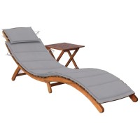 Vidaxl Solid Acacia Wood Outdoor Lounger Set With Comfortable Gray Cushions - Foldable Patio Sun Lounger & Table - Ergonomic Design - Space-Saving Furniture.