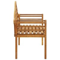 Vidaxl Solid Acacia Wood Patio Queen Bench - Outdoor Furniture With Comfort Cushion, Featuring Backrest And Armrests - Easy Assembly Required - 53.1