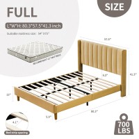 Yuhuashi Upholstered Platform Bed Frame/Twin Bed Frame/Modern Geometric Double-Wing Design Headboard/Flannel And Linen Fabric/Easy To Assemble No Noise (Pale Gold, Full)