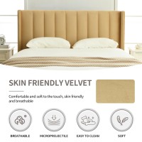 Yuhuashi Upholstered Platform Bed Frame/Twin Bed Frame/Modern Geometric Double-Wing Design Headboard/Flannel And Linen Fabric/Easy To Assemble No Noise (Pale Gold, Full)