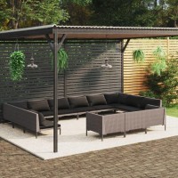 Vidaxl - 13 Piece Outdoor Lounge Set With Cushions - Half-Round Pe Rattan Construction - Powder-Coated Steel Frame - Dark Gray Rattan With Black Cushions