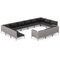 Vidaxl - 13 Piece Outdoor Lounge Set With Cushions - Half-Round Pe Rattan Construction - Powder-Coated Steel Frame - Dark Gray Rattan With Black Cushions