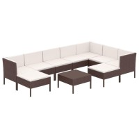 Vidaxl 10 Piece Garden Patio Lounge Set - Modern Outdoor Furniture With Thick Cushions, Easy Assembly, Poly Rattan, And Powder-Coated Steel Frame - Brown