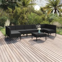 Vidaxl 8 Piece Outdoor Patio Lounge Set - Weather-Resistant Poly Rattan Garden Furniture - Black With Thick Removable Cushions And Modular Design