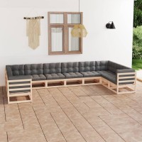 vidaXL 10 Piece Patio Lounge Set with Cushions Solid Pinewood 3077319