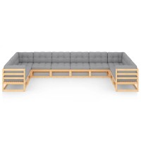 vidaXL 10 Piece Patio Lounge Set with Cushions Solid Pinewood 3077319