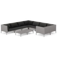 vidaXL 9 Piece Patio Lounge Set with Cushions Poly Rattan Dark Gray 3099909