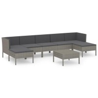 vidaXL 8 Piece Patio Lounge Set with Cushions Poly Rattan Gray 3094546