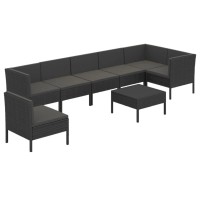 Vidaxl 8-Piece Outdoor Lounge Set - Black Poly Rattan Patio Furniture Set With Cushions - Sturdy Powder-Coated Steel Frame - Versatile Modular Design
