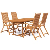 Vidaxl 5-Piece Patio Dining Set - Extendable Outdoor Table And Folding Chairs - Durable Solid Acacia Wood - Farmhouse Style - Brown