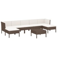 vidaXL 8 Piece Patio Lounge Set with Cushions Poly Rattan Brown 3094543