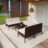 vidaXL 5 Piece Patio Lounge Set with Cushions Poly Rattan Brown 3094307
