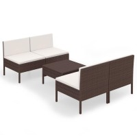vidaXL 5 Piece Patio Lounge Set with Cushions Poly Rattan Brown 3094307