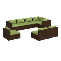 Vidaxl 8 Piece Patio Lounge Set - Poly Rattan Brown, With Green Cushions - Weather-Resistant Modular Design - Easy Assembly - Comfortable Outdoor Furniture