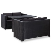 vidaXL 3 Piece Patio Lounge Set with Cushions Poly Rattan Black 316008