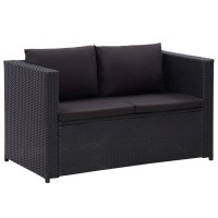 vidaXL 3 Piece Patio Lounge Set with Cushions Poly Rattan Black 316008