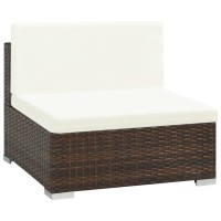 Vidaxl Scandinavian Style Poly Rattan Patio Lounge Set, 6-Piece With Weather-Resistant Cushions And Glass Coffee Table, Easy Assembly, Brown And Cream