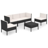 Vidaxl 6 Piece Patio Lounge Set - Outdoor Poly Rattan Patio Furniture With Removable Cushion Covers - Black With Cream White Cushions