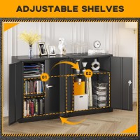 Greenvelly Metal Garage Cabinet 36 H Locking Metal Storage Cabinet With 2 Doors And Adjustable Shelves Black Steel File Cabi